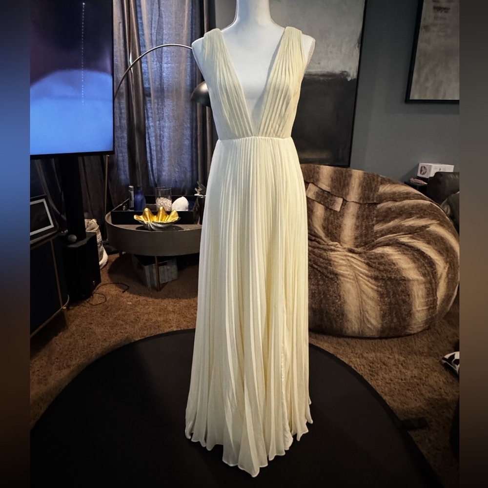 Fame & Partners x Davids Bridal Ivory Pleated Chiffon Dress 2 Bridal